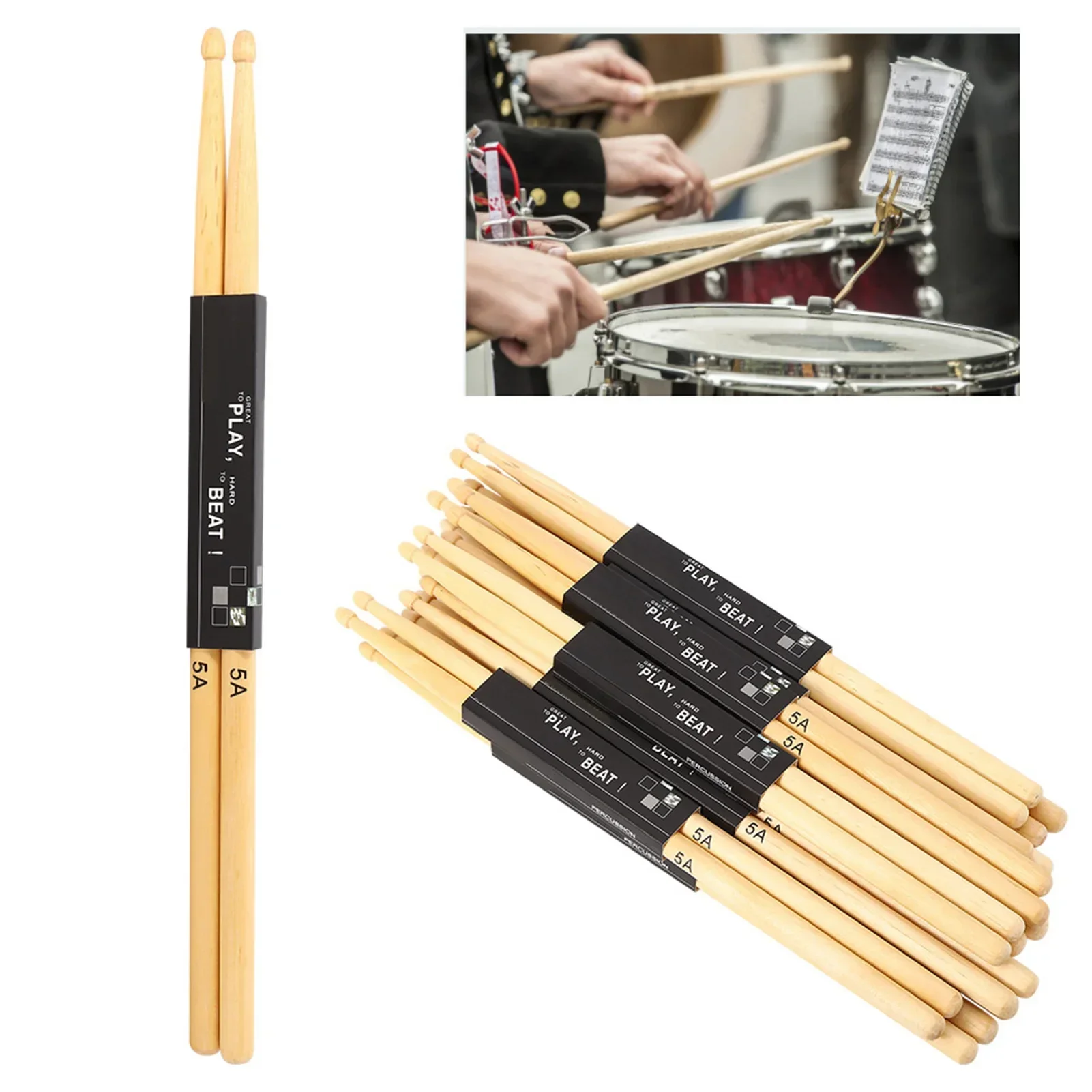 Drum Stick 5A - 12쌍 눈물방울 모양의 스틱 헤드 드럼스틱